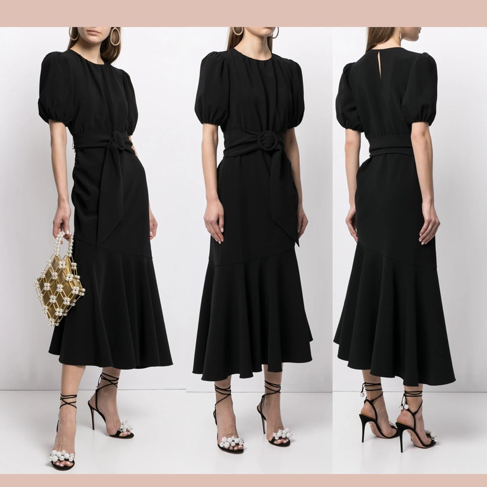 NWT‎ Sachin & Babi [ 16W ] Camila Belted Mermaid Crepe Midi Dress in Black J2254